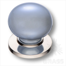 Ручка кнопка керамика с металлом, голубой/глянцевый никель